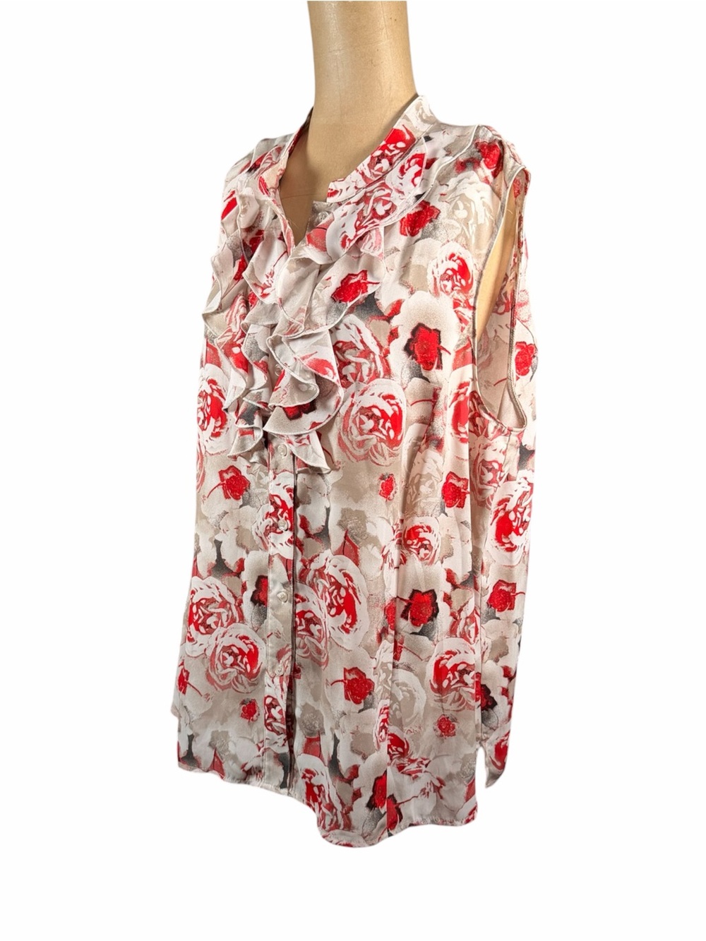 TAHARI Rose Floral Frilled Button Down Blouse